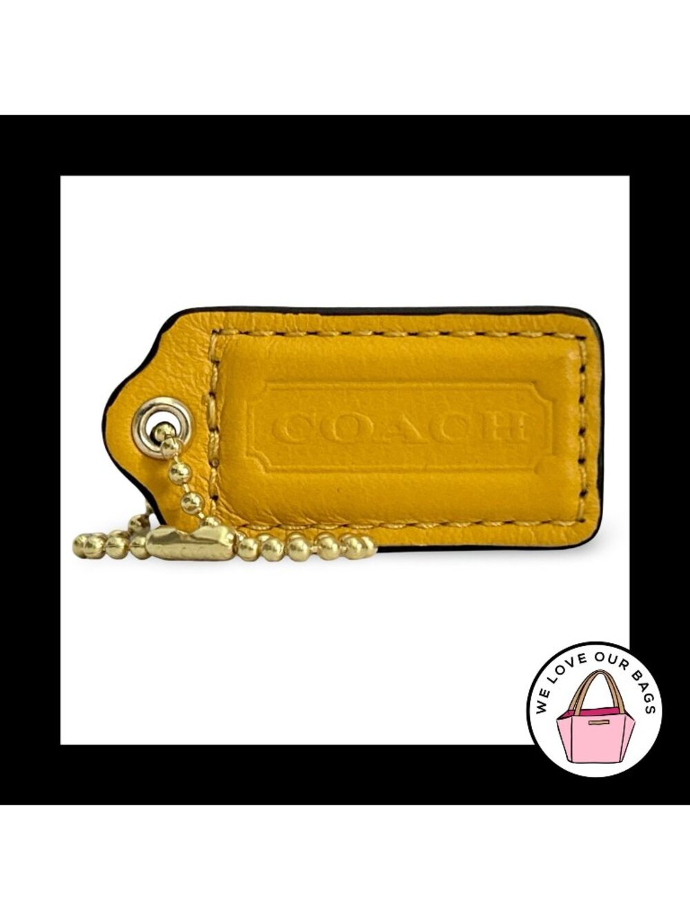 COACH HANG TAG 2" Yellow Smooth Leather Bag Charm Keychain Fob Brass Medium